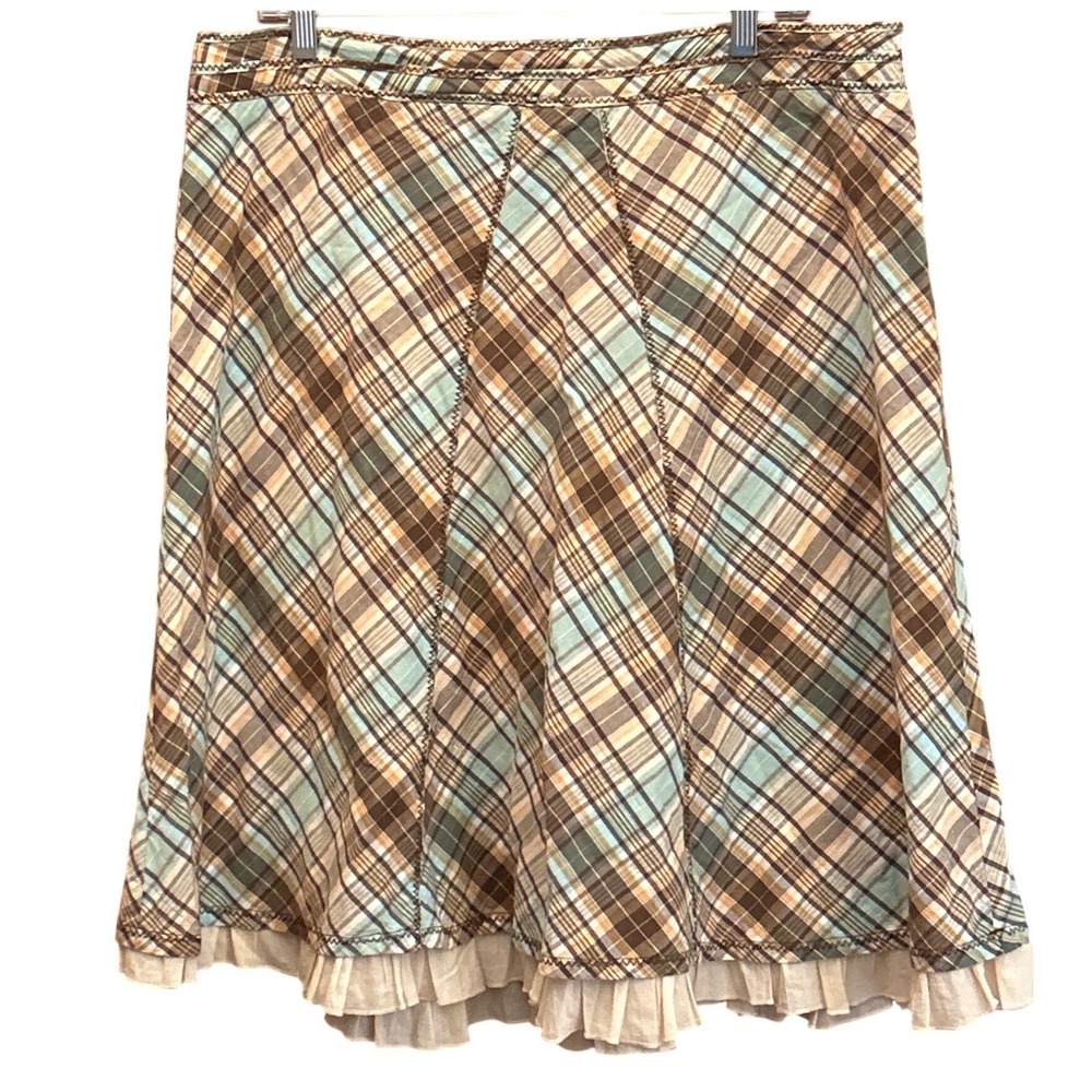I.E. Plaid ALine Midi Skirt with Ruffled Hem Plaid Skirt Casual Spring Fashion